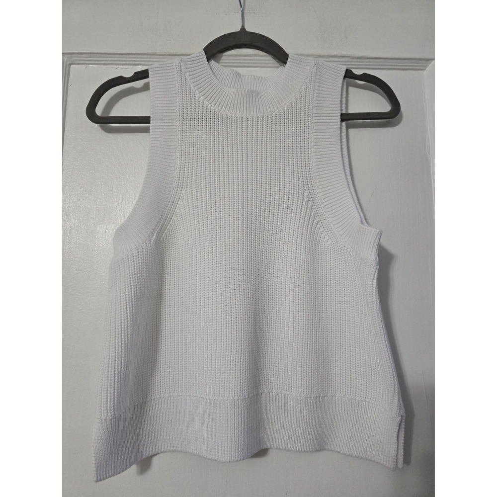 525 America Demi High Crewneck Cotton Tank Small White Ribbed Sweater Vest